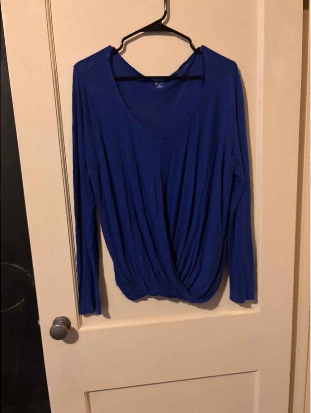 ANA Blue long sleeve draped front top XL